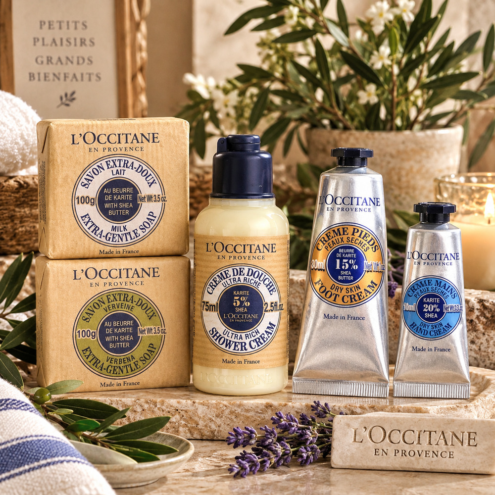 NEW L'Occitane Shea Butter Bath Body Lot 5 Soap Hand Foot Shower Cream France